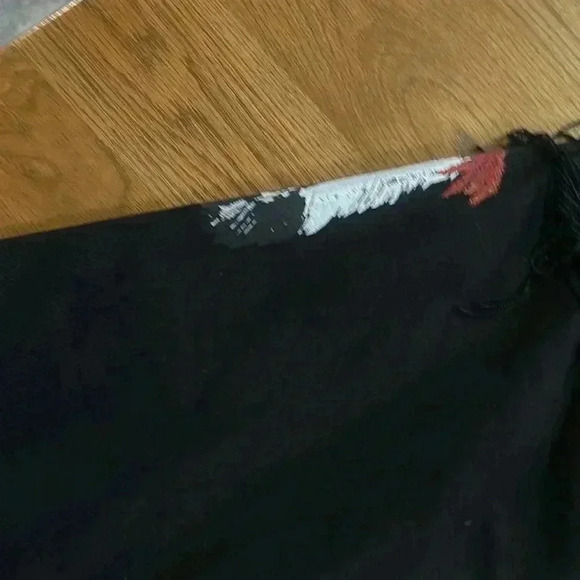 Fringe, cropped, hand painted feather sleeves, 100% cotton denim button coat Med - Picture 7 of 9